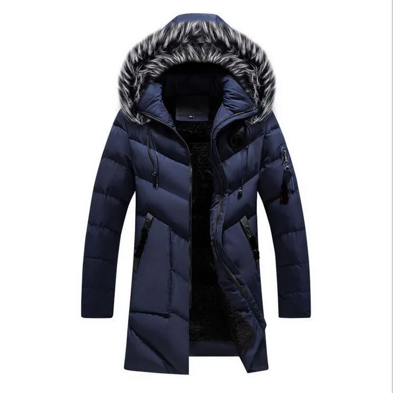 Parkas Men Fashion Warm Large Fur Collar Cotton Coat Hooded Brand Men's Outwear Striped Jacket | Мужская одежда
