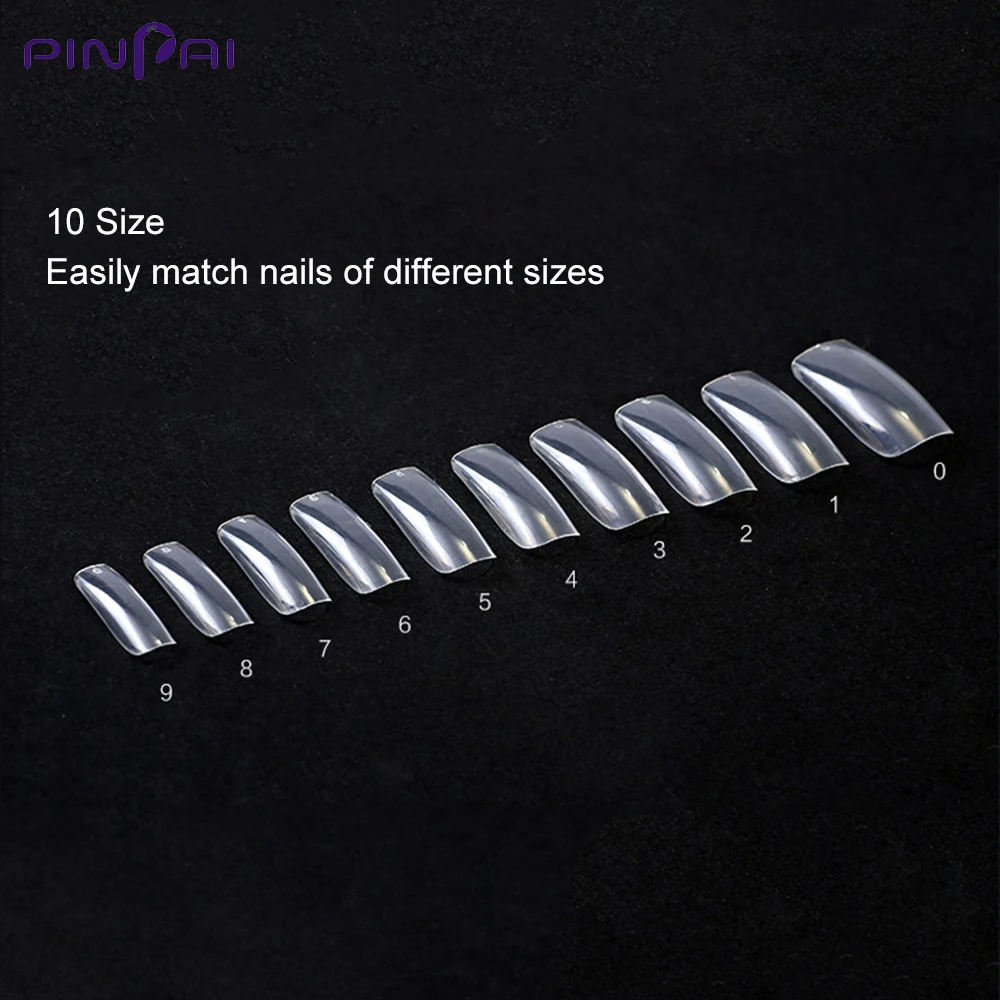 Pinpai 500 Pcs/Set 10 Sizes Full Cover False Nail Tips Resin Extended Fake Nails Transparent Natural Art Manicure Tool | Красота и