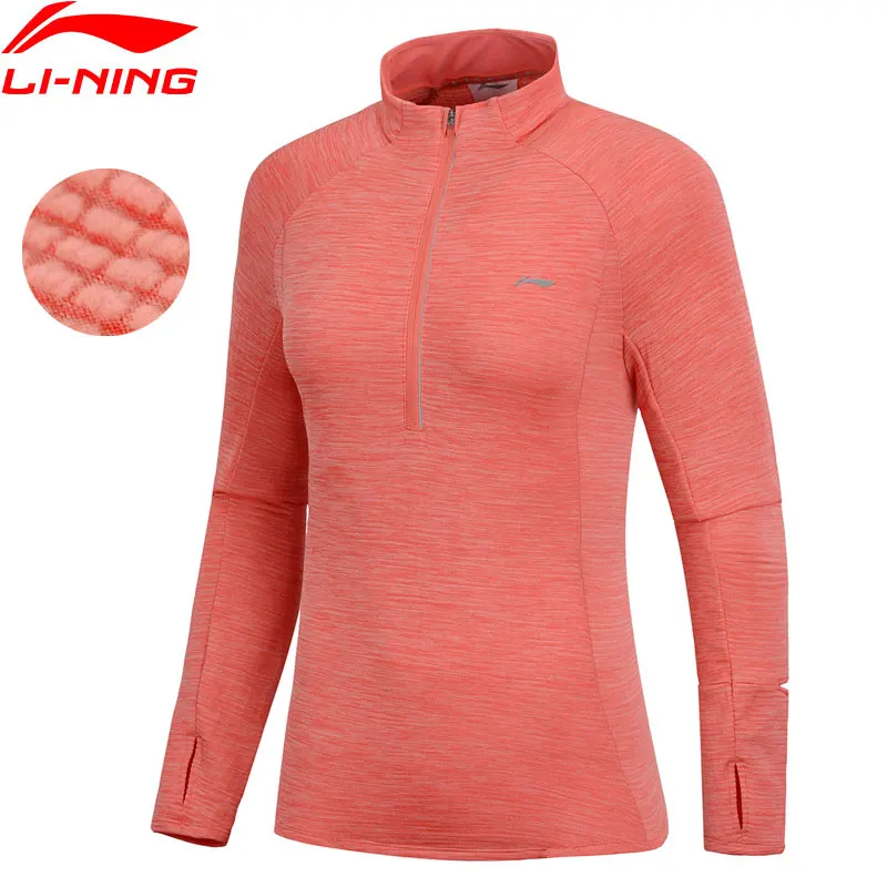 Li Ning Женская футболка для бега теплый флис длинный рукав стоячий воротник 95%