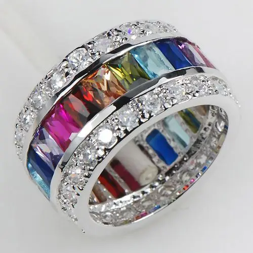 

Morganite Blue Crystal Zircon Garnet Pink & Light Blue Crystal Zircon 925 Sterling Silver Ring size 6 7 8 9 10 11