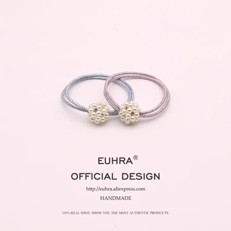 EUHRA, 4 цвета, маленькие жемчужные шарики, бисер, эластичная резинка для волос для женщин, Детская резинка, высокая эластичность