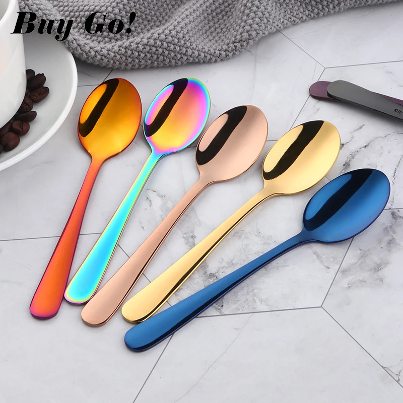 Colorful Mini Teaspoon Luxury 18/10 Stainless Steel Rose Gold Tea Spoon Small Silver Scoop Mirror Tablespoon Tableware For Party