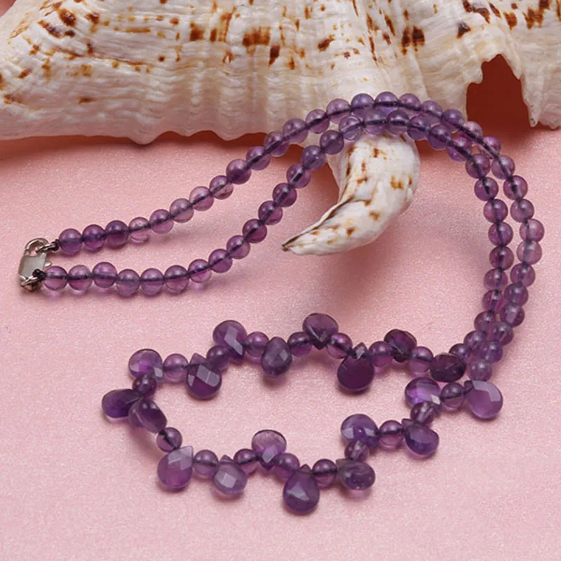 

JYX purple sugar!elegant natural Amethyst Necklace 4.5mm purple drop water shape crystal necklaces women jewelry 16"