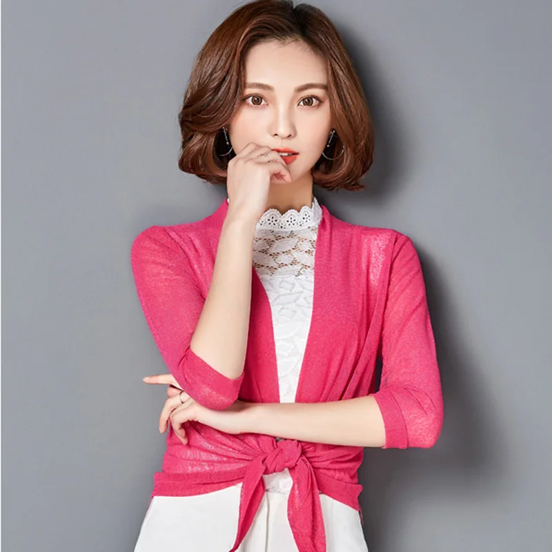 Candy Colors Lady Knitted Sweaters Plus Size M-3XL Elegant Women Fashion Solid Color Clothes Black Half Sleeve Cardigans |