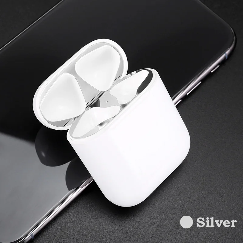 Серебристый Металлическая Пылезащитная наклейка для Apple AirPods, чехол, аксессуар, защитная наклейка, защита кожи, AirPods, металлические чипы - Цвет: Серебристый