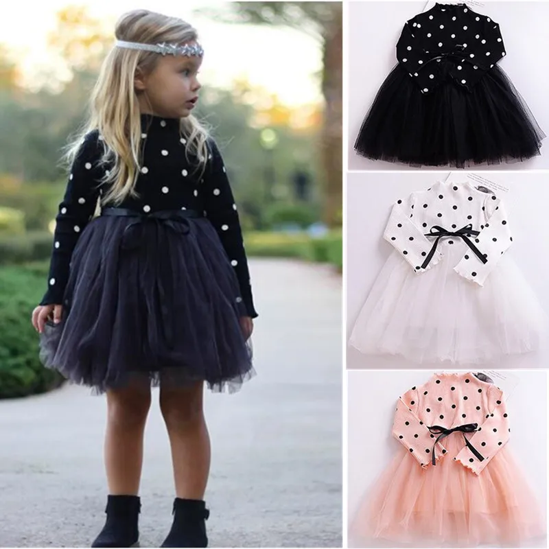 Fashion spring new girl baby clothing 1-4 years dot infant dress black pink white tutu cute costume | Детская одежда и обувь