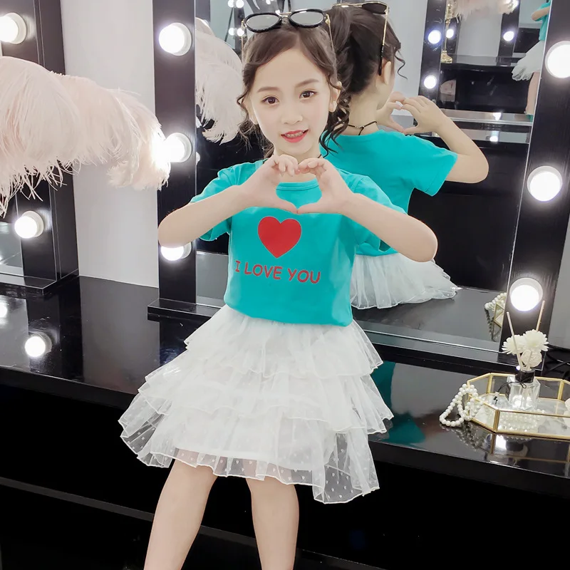 FZFS-TZ01 Children's Suit 2019 Girls'Loving Yarn Skirt Two Kids' Fashion and Leisure Suits | Детская одежда и обувь