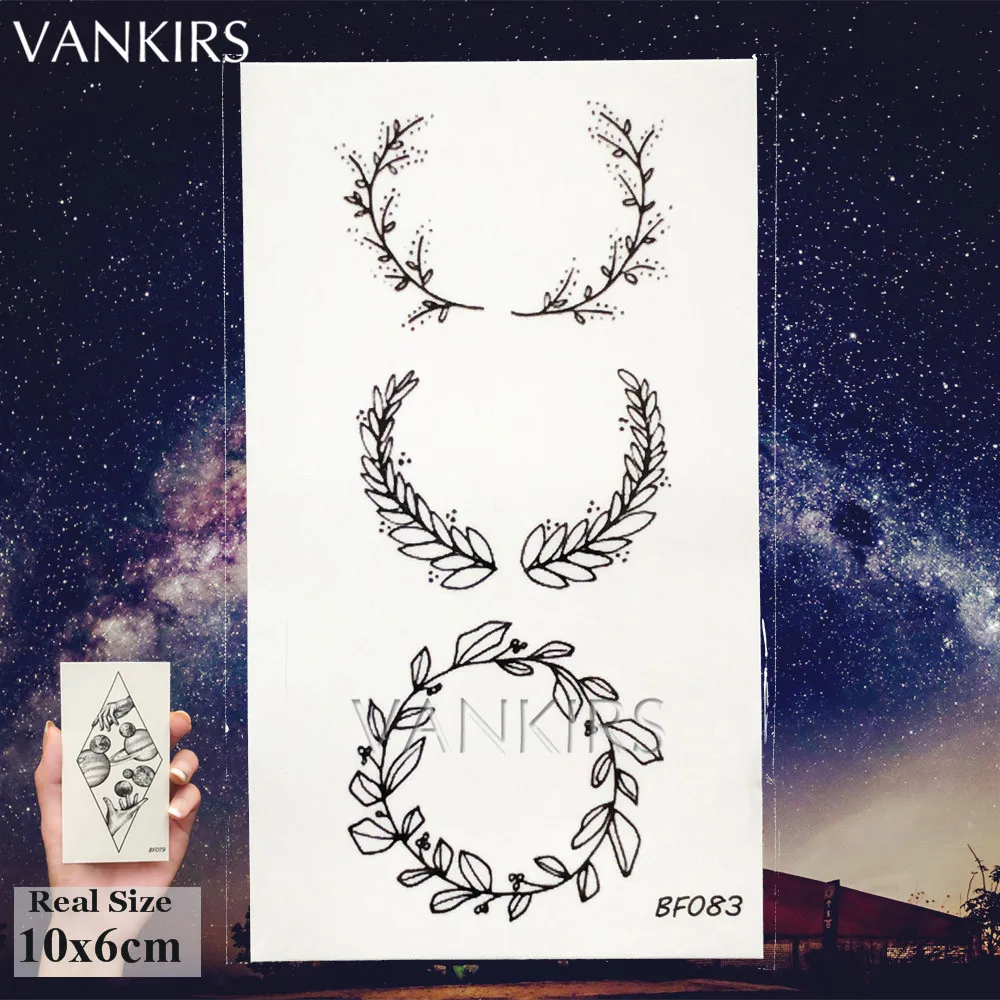 VANKIRS Black Wreath Leaf Fake Waterproof Tattoos Stickers Body Chest Arm Painting Tatto Temporary Women Girls Custom Art Tattoo |