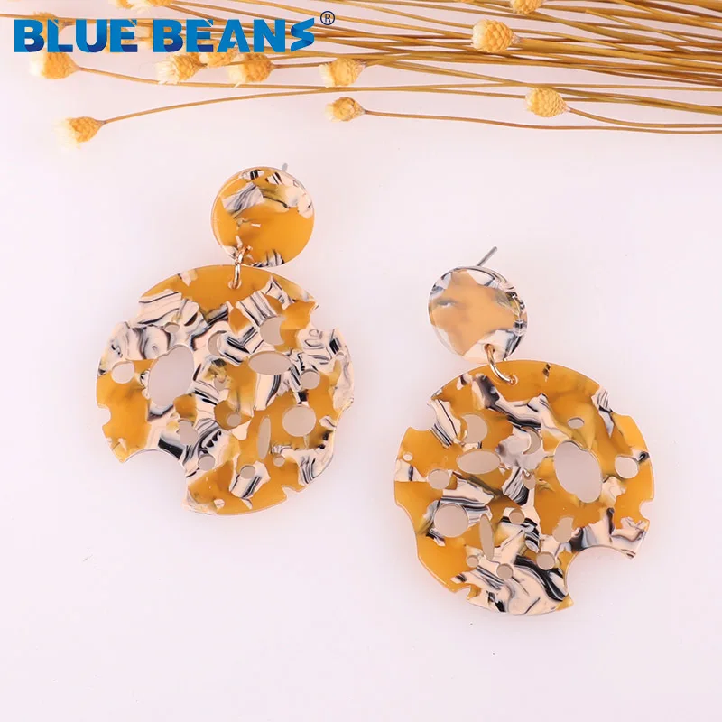 Серьги с листьями для женщин, акриловые, Boho, ацетат, модные, многоцветные, геометрические, большие, висячие, свисающие, серьги из смолы, массивные