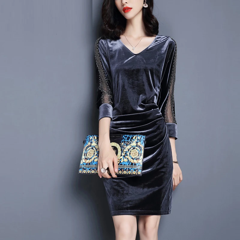 Женское бархатное платье Wmswjh однотонное с v образным вырезом в европейском и
