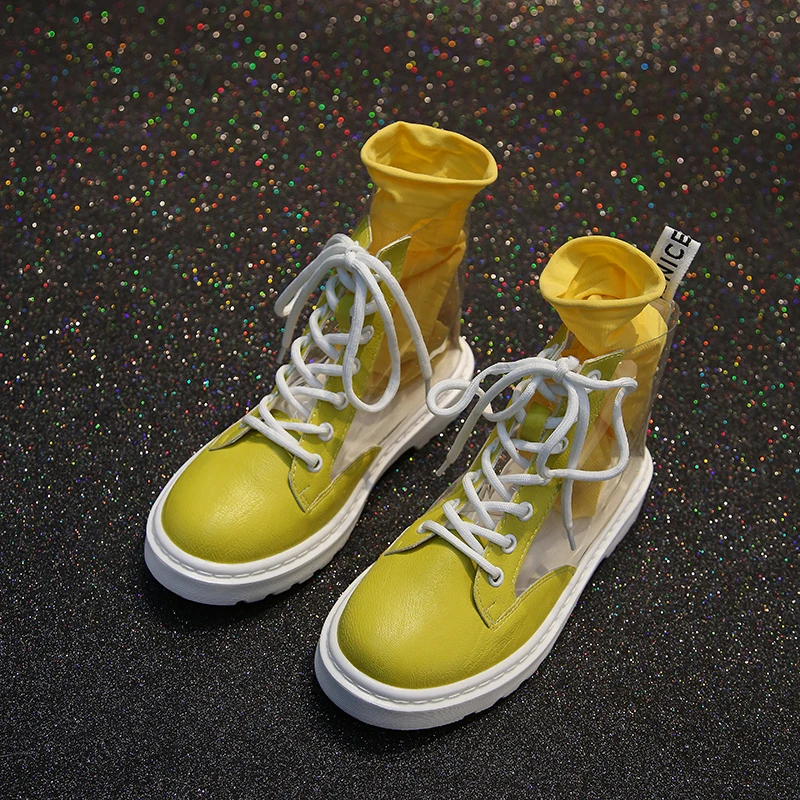 Женские непромокаемые ботинки Fujin прозрачные со шнуровкой Водонепроницаемые