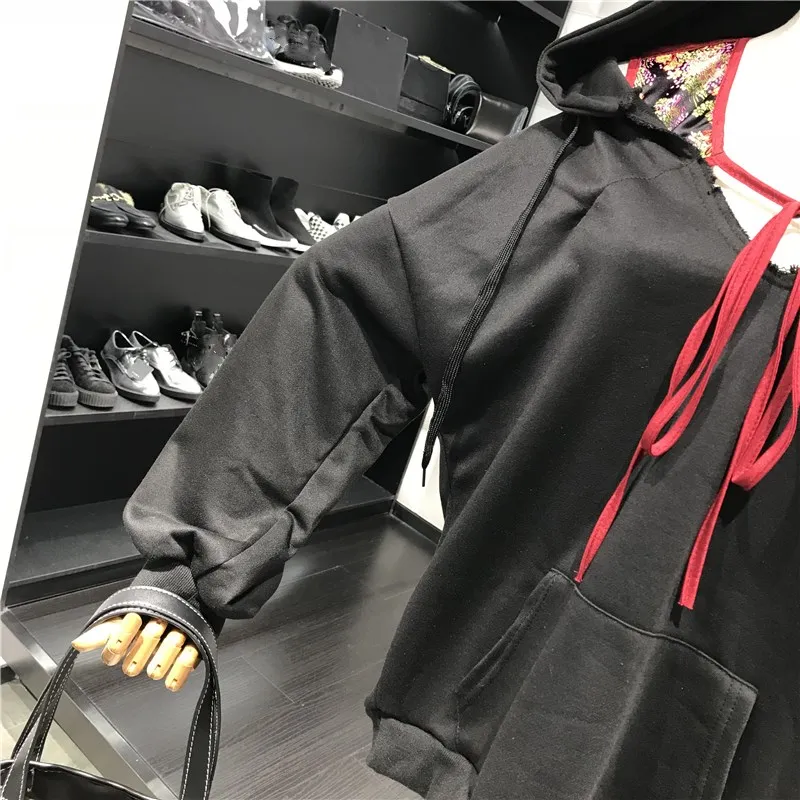 2018 Autumn Winter Fashion Streetwear Colors Shawl Patchwork Hooded Sweatshirt Women Casual Hoodies Sweatshirts Y-1162 | Женская одежда