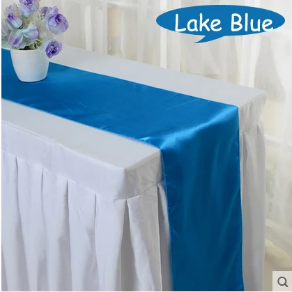 Lake Blue 10 шт. 30*275 см атласная настольная дорожка Красного/синего/желтого/фиолетового цвета для свадебного помолвки/банкета отеля/фетального декора стола 16 цветов - Цвет: Lake Blue