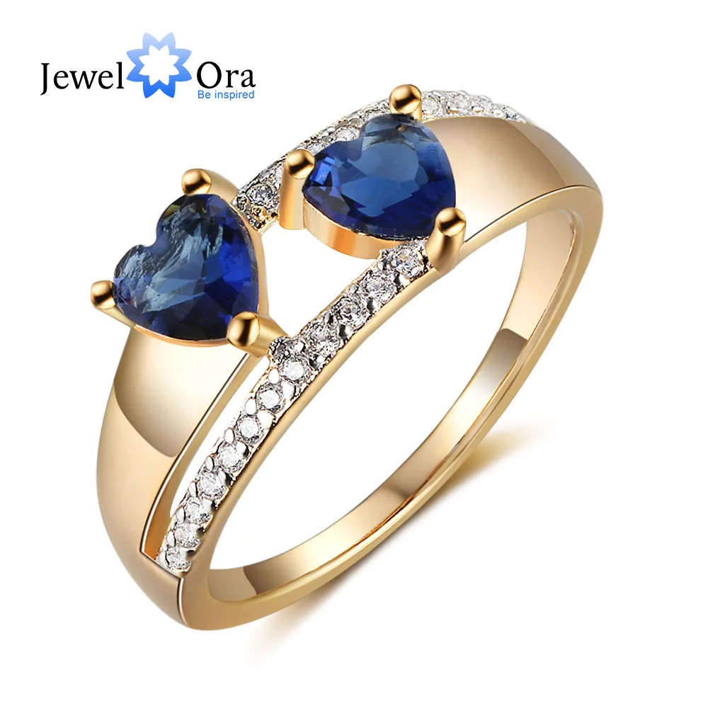 Fashion Copper Gold Rings Blue Heart Cubic Zirconia Trendy Classic Party Jewelry For Women Lady (jewelora RI103484) | Украшения и