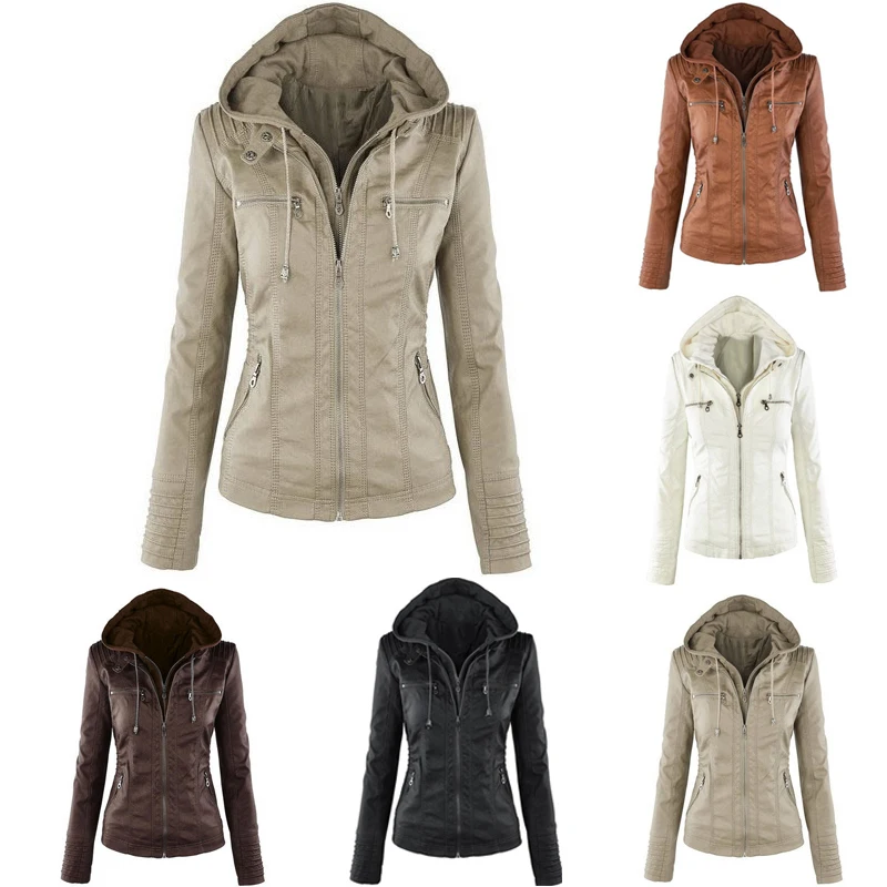 

7XL 6XL 7XL Plus Size Womens Clothing Nice Winter Faux Leather Hooded Jacket Zippered Hoodie Parka Slim Motorcycle Jacket 8L1168