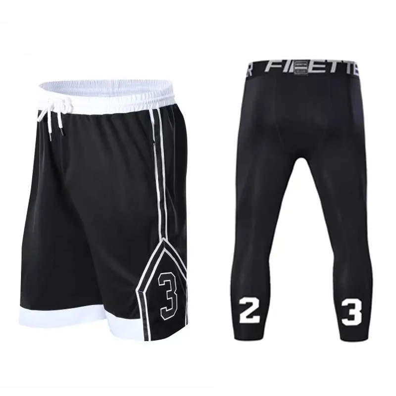 Shorts set Высококачественные спортивные мужские шорты для занятия баскетболом, профессиональные шорты для бега, свободные дышащие обтягивающие тренировочные костюмы, шорты для бега - Цвет: Shorts set