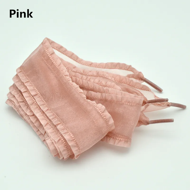 Pink 4 см расширить органза оборки шнурки 80/100/120/160 см Длина Сникеры с бантом черный спортивная обувь белые туфли на шнурках; Прямая поставка - Цвет: Pink