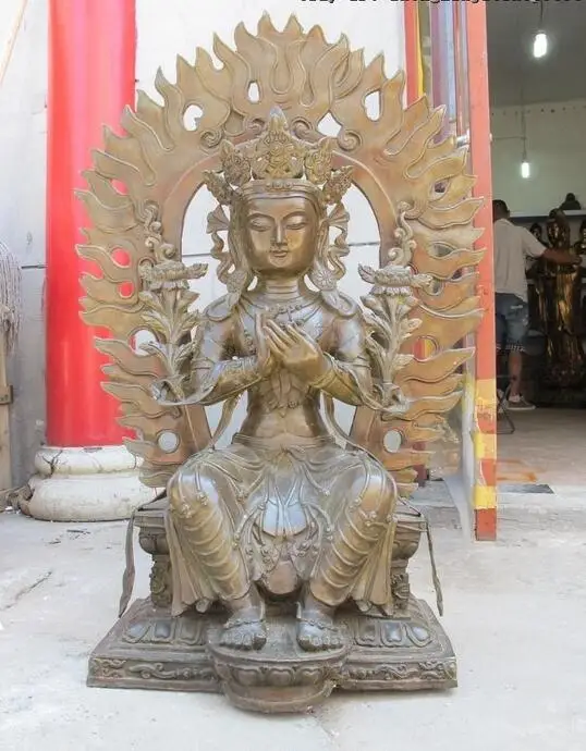 Огромный Тибет Буддизм Фейн Классический Бронзовый Майтрейя Кван-инь статуя