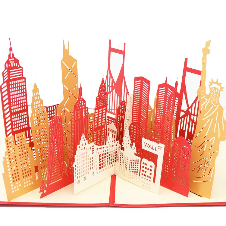 New York - red Всплывающие 3D открытки на день рождения мировые аттракционы место бизнес свадебные приглашения карта туристическая открытка поздравительный подарок открытка спасибо - Цвет: New York - red