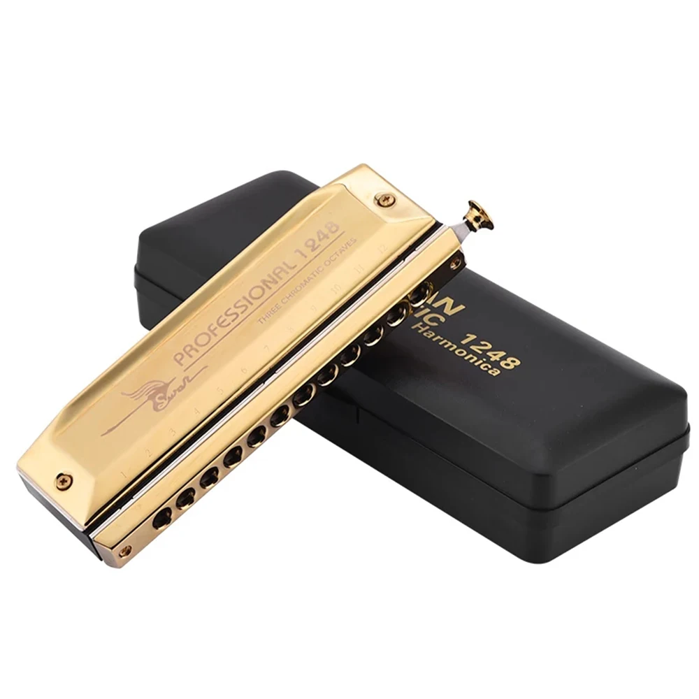 Swan Chromatic Professional 1248 Harmonica  12 Hole 48 Tone Mouth Organ Key of C Harp  ABS Comb Brass Reeds Musical Instruments