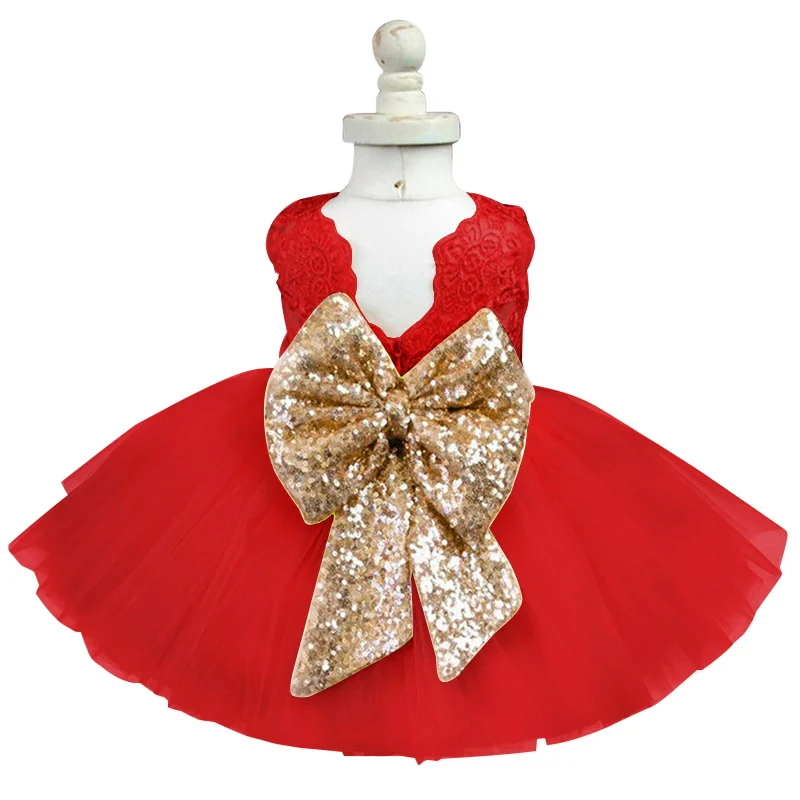 

Big Sequined Bow Dress For Newborn Baby Girl First Birthday Outfit Infant Party Dress Children's Costume For Girls Kids Clothes
