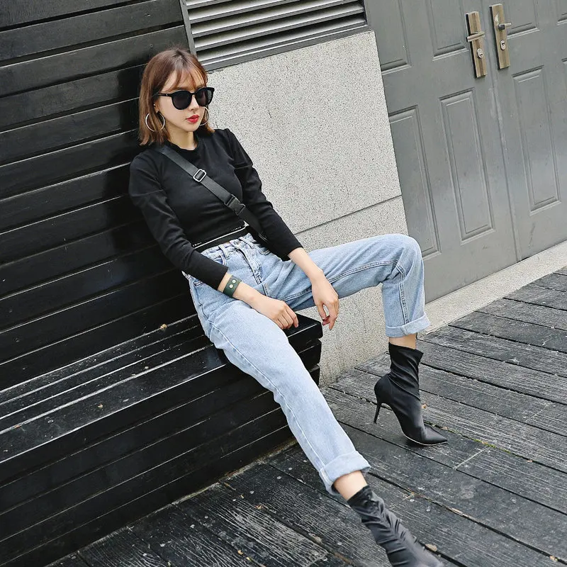 Винтажные джинсы для женщин в стиле бойфренд с ослабленной завышенной