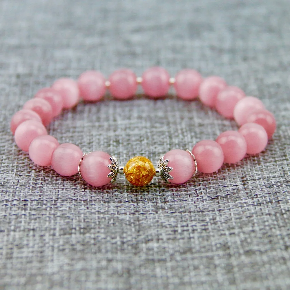 Браслет из натуральных белых/розовых опаловых бусин 7 мм настоящий