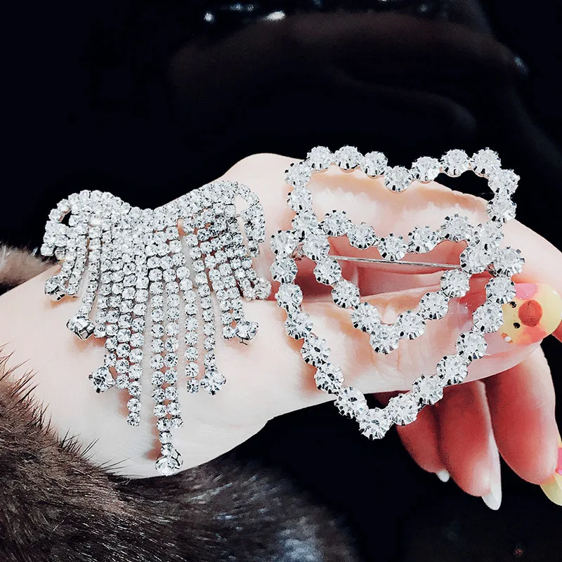 2019 Korean Brooches for Women Shiny Hollow Tassel Accessories Hijab Pins Full Crystal Personality Enamel Pin | Украшения и
