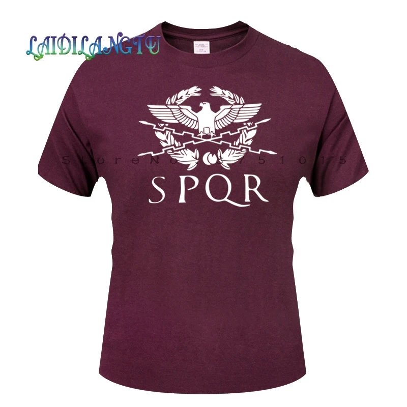 Летняя мода Римская империя футболки мужские SPQR футболка Топы хлопок короткий рукав баннер с орлом футболка - Цвет: Wine