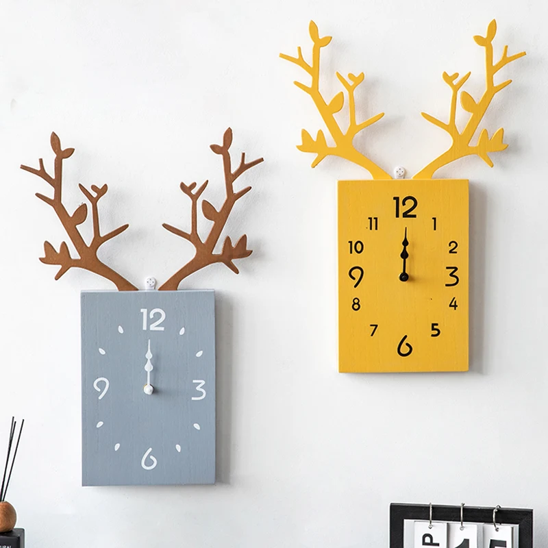 Рога деревянные настенные часы скандинавские креативные немой иглы для гостиной