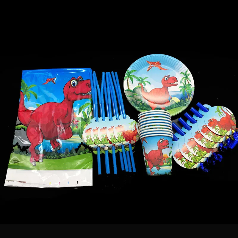 

73pcs/lot Dinosaur disposable tableware sets Dinosaur disposable plates cups straws baby shower birthday party decorations