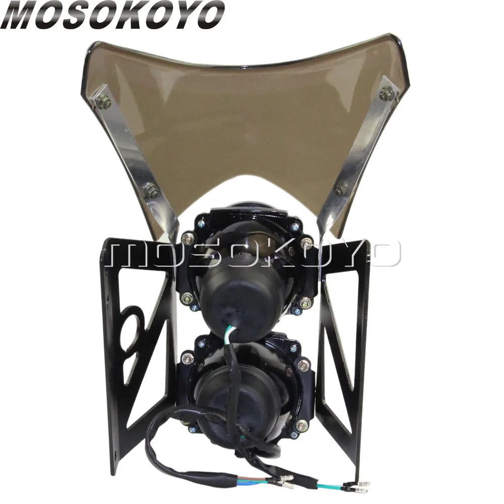 Мотоцикл Dirt Bike на заказ двойная фара проектор передняя лампа с кронштейном
