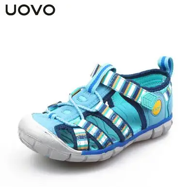 Blue UOVO/ новые детские сандалии для мальчиков и девочек, летняя детская пляжная обувь, модная детская обувь на липучке, размер 26#-33 - Цвет: Blue