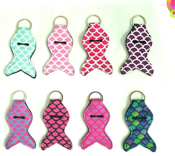 

200pcs/lot free shipping New Arrival Latest Fashion 8 colors mixed personalized neoprene mermaid tail chapstick holder