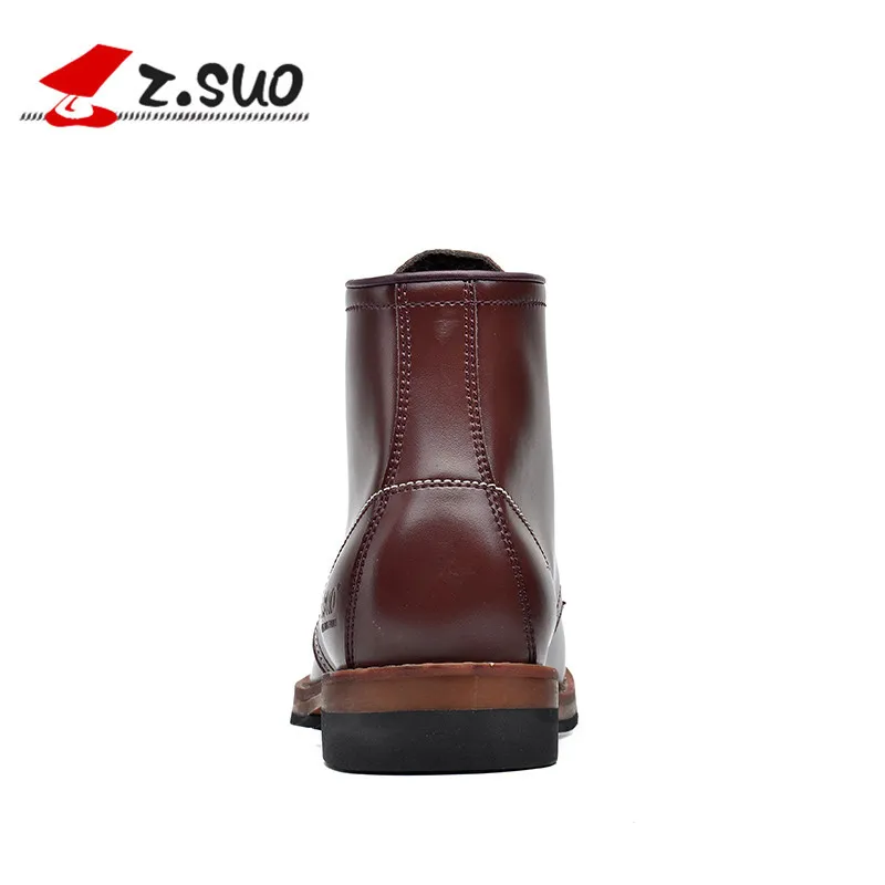 Z.SUO BRAND ZS16108 Autumn Men's Ankle Boots Fashion Round Toe Lace Up Short British 100% Genuine Leather Military | Обувь