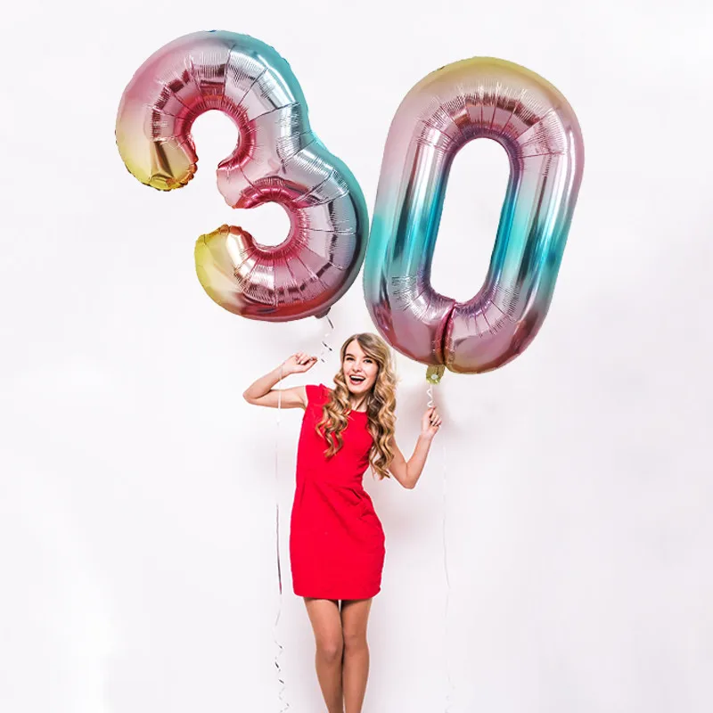 Chicinlife 2Pcs 32inch Gradient Color Number Foil Balloons Birthday Party Decoration 30 40 50 60 Year Olds Anniversary | Дом и сад