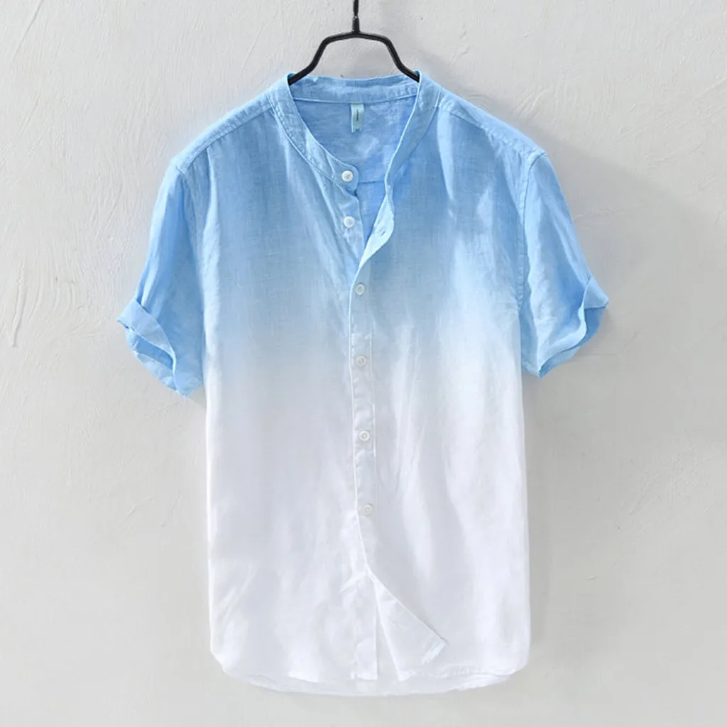 

Hawaiian Shirt Men's Summer Cool And Thin Breathable Collar Hanging Dyed Gradient Cotton Shirt Tops Casual Men Shirt Camisas