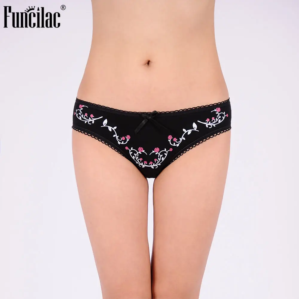 FUNCILAC Sexy Underwear Women Cotton Cute Panties Briefs Bow Print Bikini Lady Intimate Girl Underpants 3Pcs/Lot M-XLComfortable |
