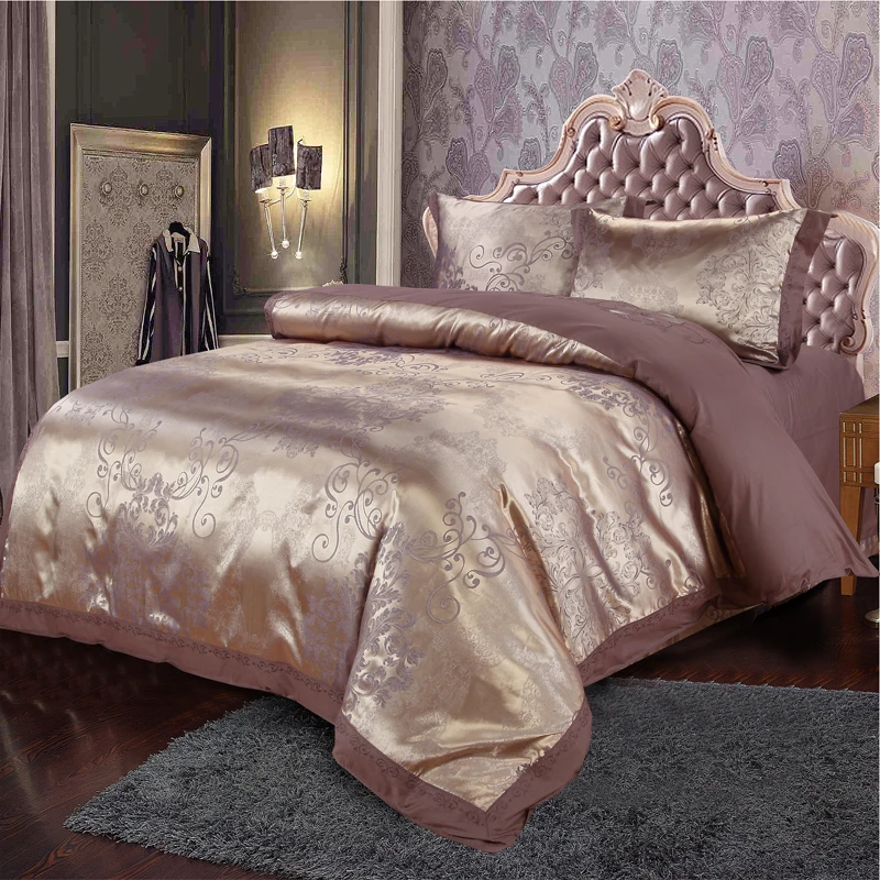 

European style Cotton Satin Jacquard Luxury Bedding SetsBedclothes King Queen size Duvet Cover Bed Sheet Linens set Pillowcases