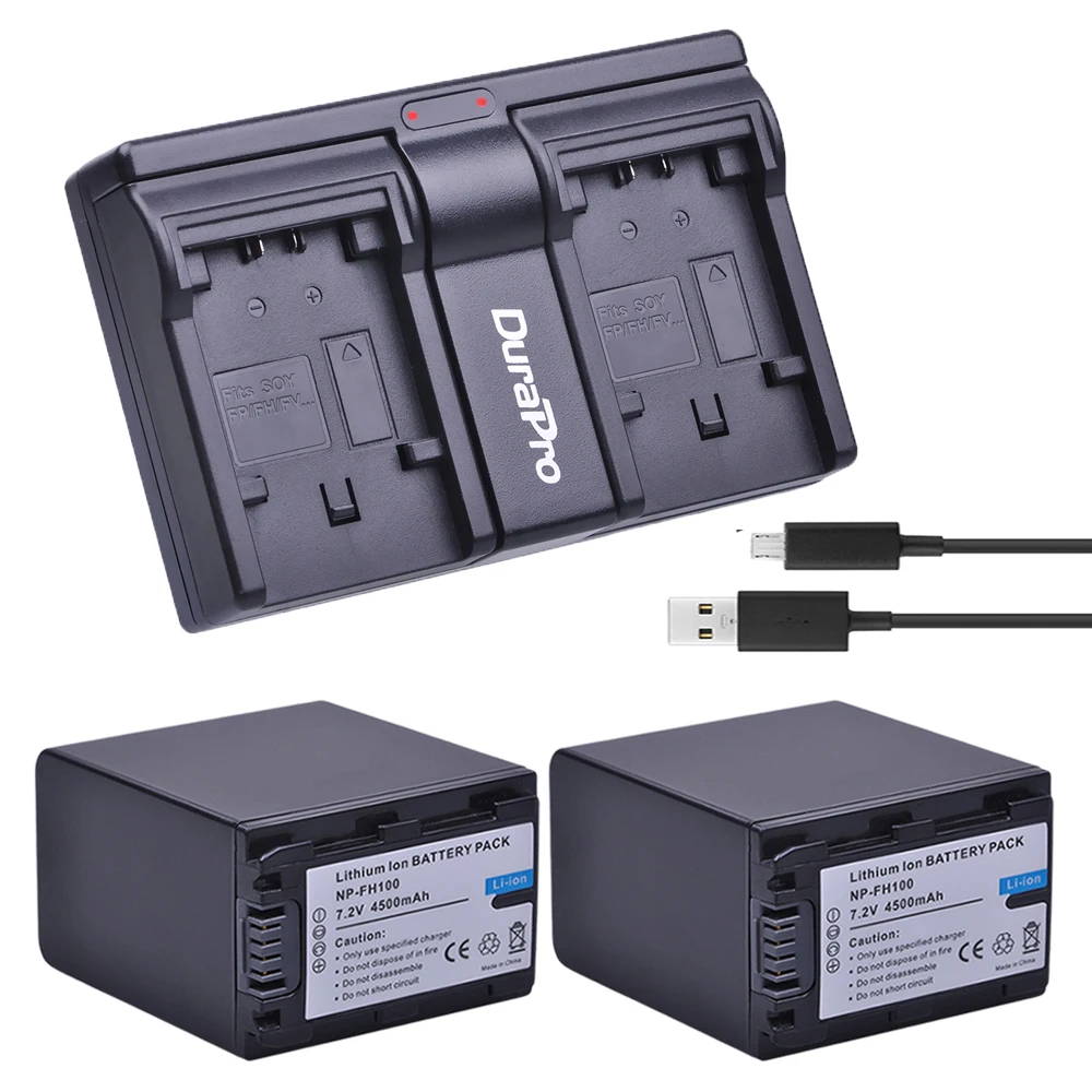 2x4500 mAh NP FH100 камера Литий ионная батарея + USB двойное зарядное устройство для Sony DCR
