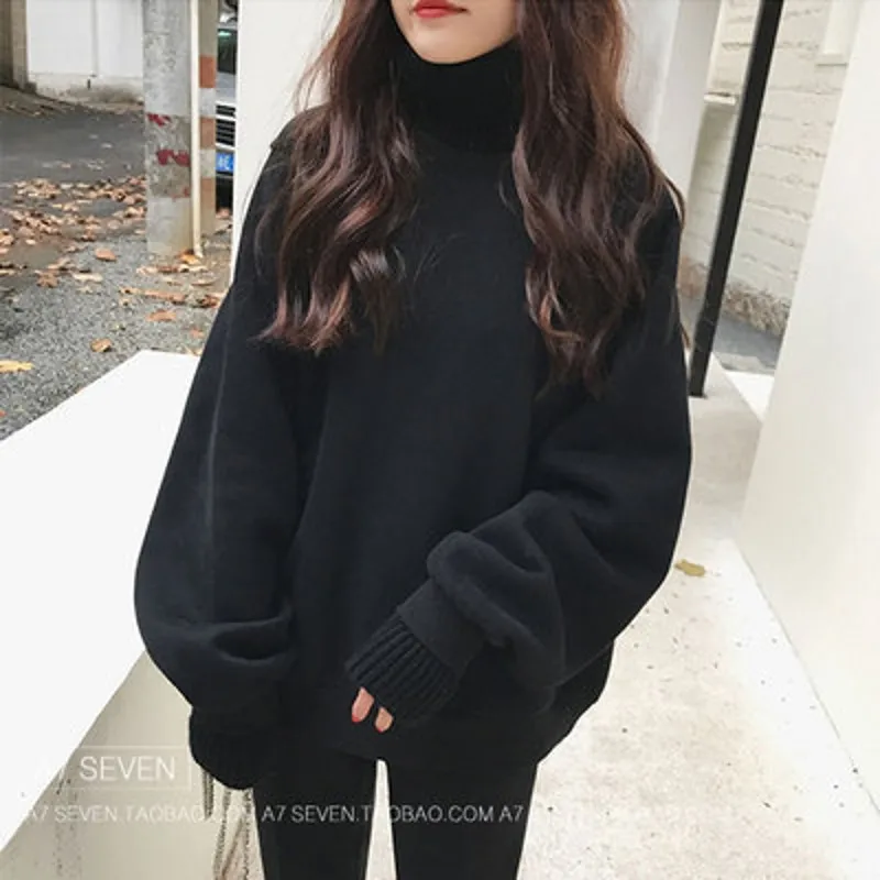 Autumn Sweater Women 2018 Vintage Turtleneck Knitted Pullover and Long Sleeve Pullovers Loose Jumpers Plus Size  Женская