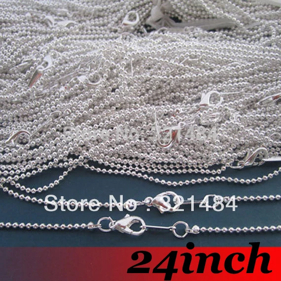 100pcs 24inch Bright Silver Plated Metal Tone 2.4mm Ball chain necklace link connector DIY jewelry findings accessories