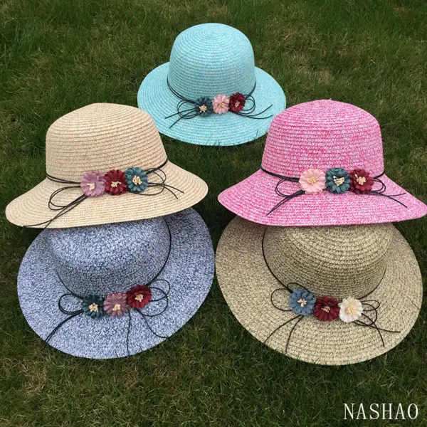 

Summer Handmade flower strawhat women's hat hem beach cap sun girls aa0095