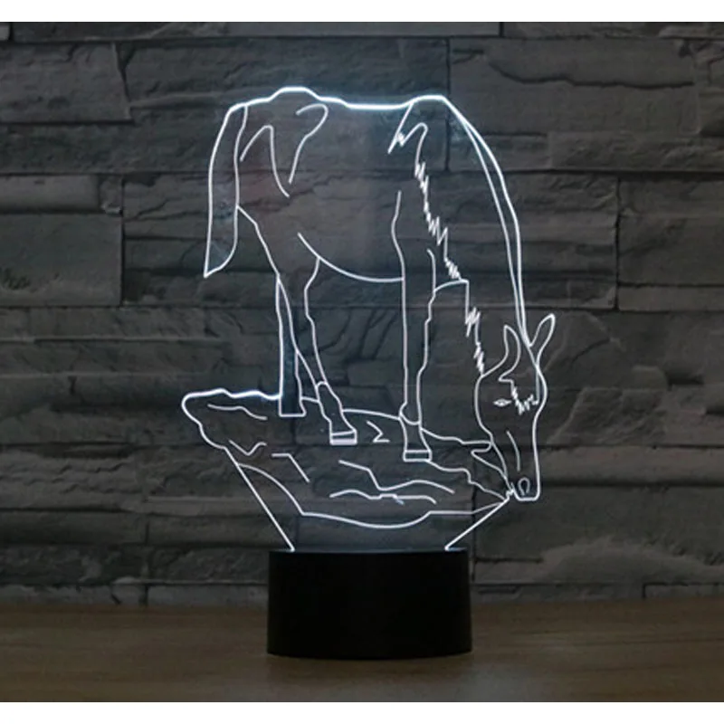 3D LED ночник лошадь Питьевая вода с 7 видов цветов свет для украшения дома лампа