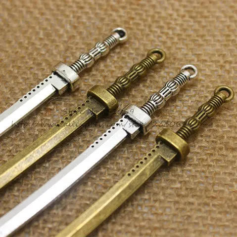 Оптовая продажа 10 шт. 10*107 мм сплав два цвета тяжелый длинный меч нож подвески