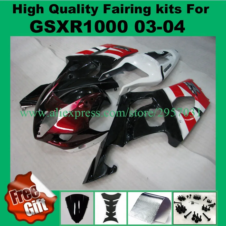 

100%Fit Injection fairing kit for SUZUKI K3 K4 GSXR1000 2003 2004 GSX-R1000 GSXR 1000 03 04 fairing kits red black white