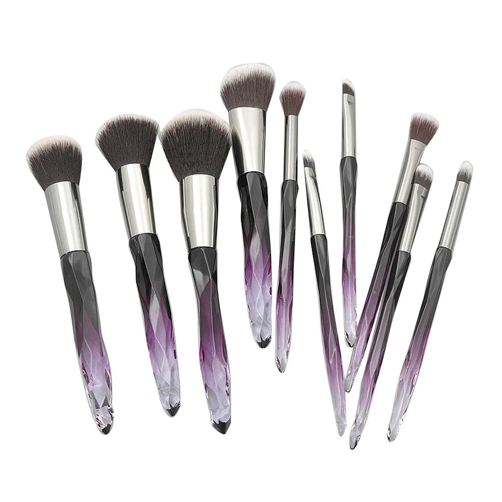 10 Pcs Crystal And Diamond Transparent Handle Cosmetic Brush Set maquiagem profissional completa kit eyelash curler tools 04* | Красота и