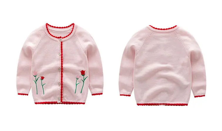 Girls Sweater Baby Girls Cotton Embroidery+ Edge Crescent Sweaters Children Spring and Autumn Fashion Single Breasted Cardigan