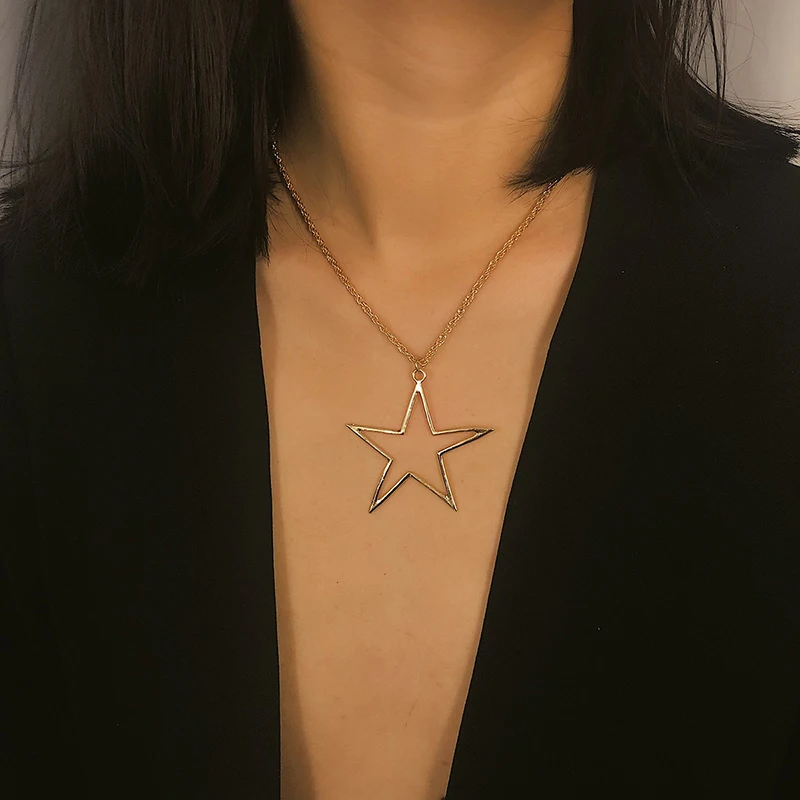 Fashion Necklace Women Long Pentagram Gold Silver Zinc Alloy Statement Pendant Initial | Украшения и аксессуары