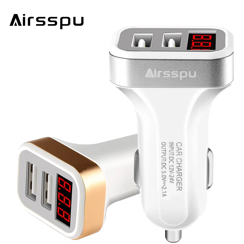 Airsspu Dual USB Car Charger 5V 2.1A LED Screen Car-Charger Adapter Charging for iPhone Samsung Tablet Protect Voltage Warning | Мобильные